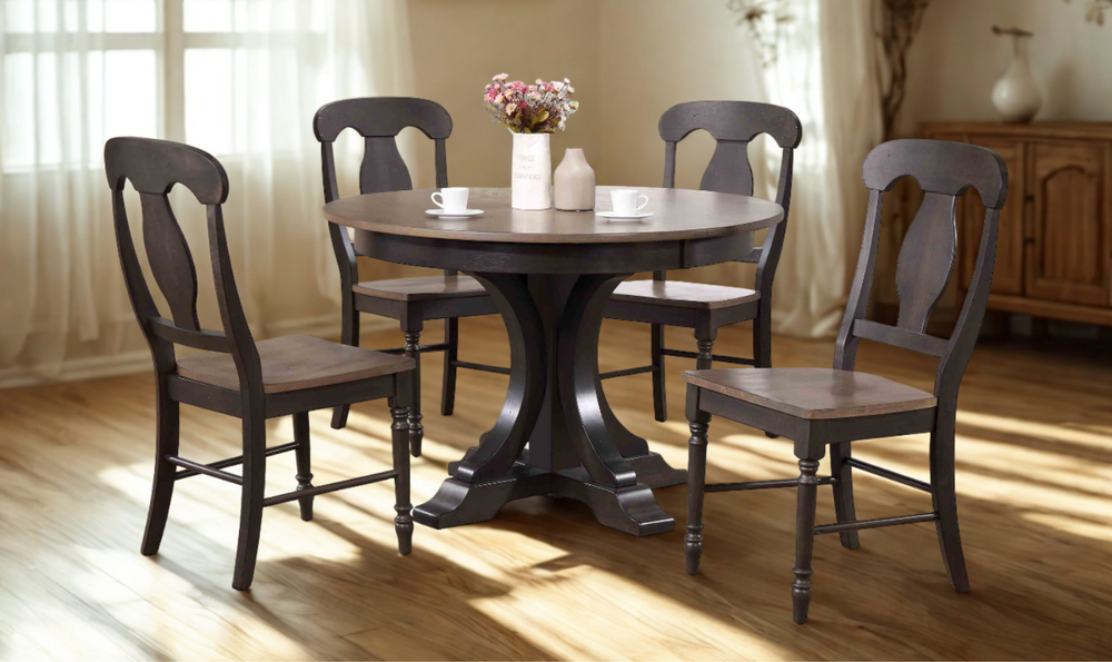 Iconic Furniture Deco Antiqued Grey Stone & Black Stone Napoleon Back 5-Pc Dining Set-jennifer furniture