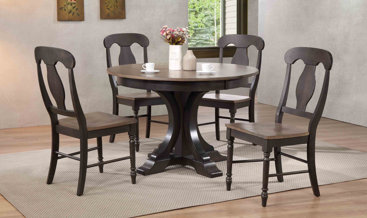 Iconic Furniture Deco Antiqued Grey Stone & Black Stone Napoleon Back 5-Pc Dining Set-jennifer furniture