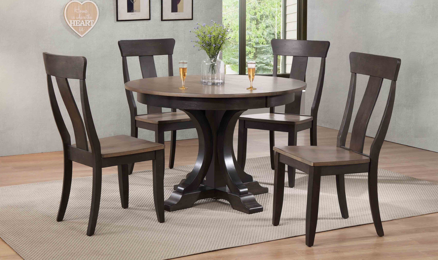 Iconic Furniture Deco Antiqued Gray Stone & Black Stone 5-Piece Dining Set-jennifer furniture