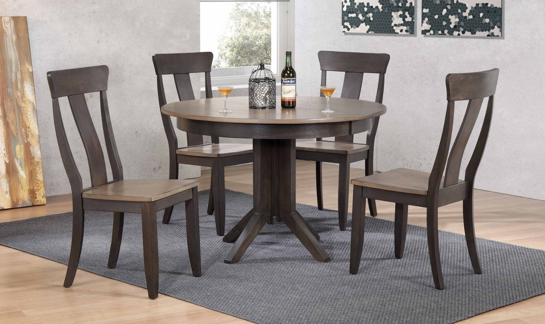 Iconic Furniture Contemporary Antiqued Grey Stone Black Stone 5-Piece Dining Set With Panel Back Chairs-jennifer furniture