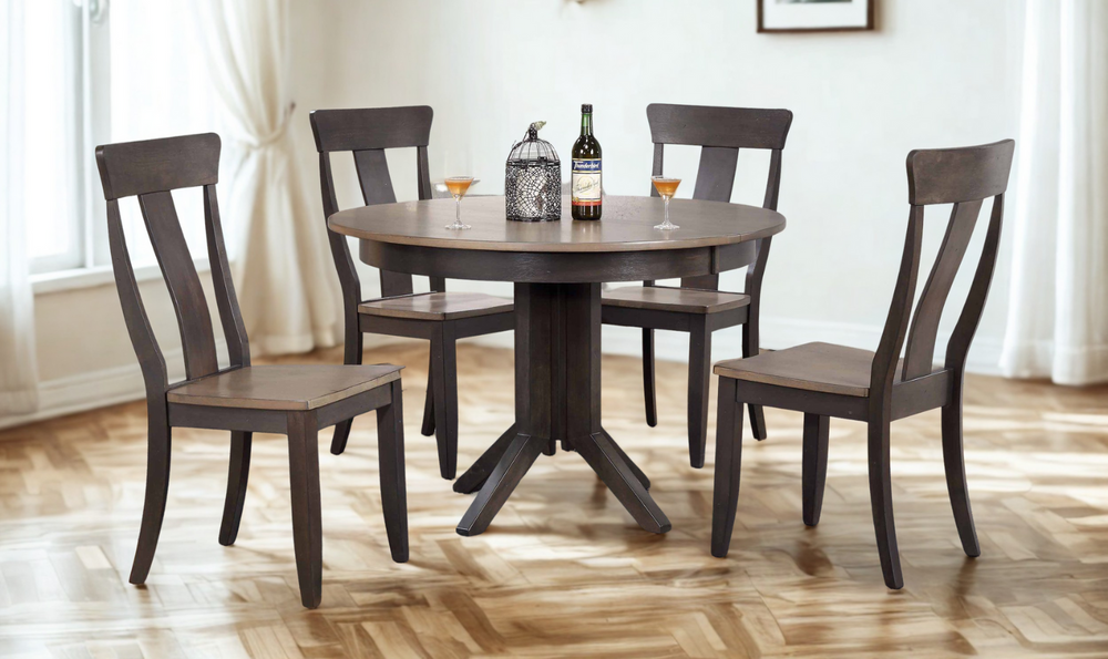 Iconic Furniture Contemporary Antiqued Grey Stone Black Stone 5-Piece Dining Set With Panel Back Chairs-jennifer furniture
