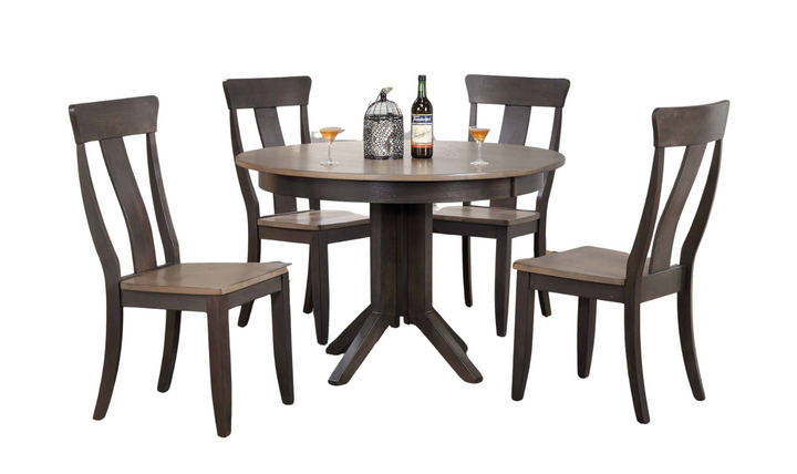 Iconic Furniture Contemporary Antiqued Grey Stone Black Stone 5-Piece Dining Set With Panel Back Chairs-jennifer furniture