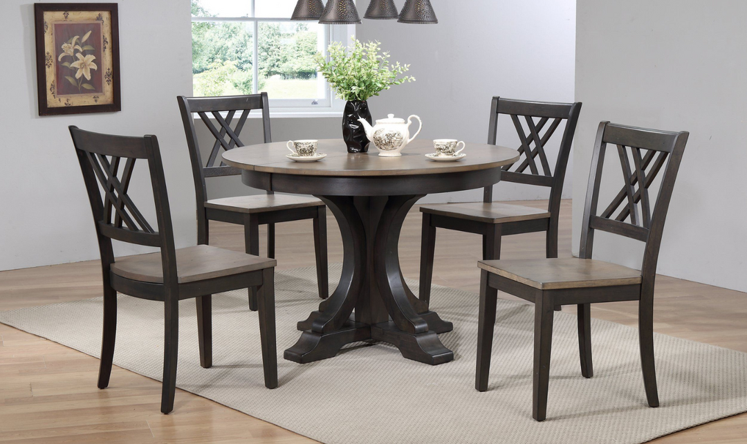 Iconic Furniture Deco Antiqued Grey Stone Black Stone 5-Piece Dining Set With Double X-Back-jennifer furniture