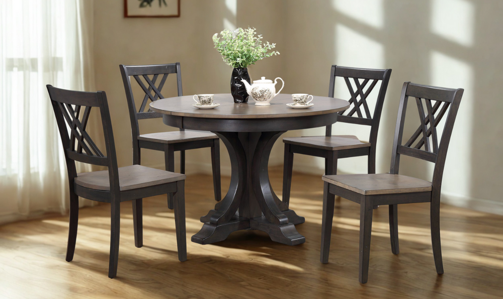 Iconic Furniture Deco Antiqued Grey Stone Black Stone 5-Piece Dining Set With Double X-Back-jennifer furniture