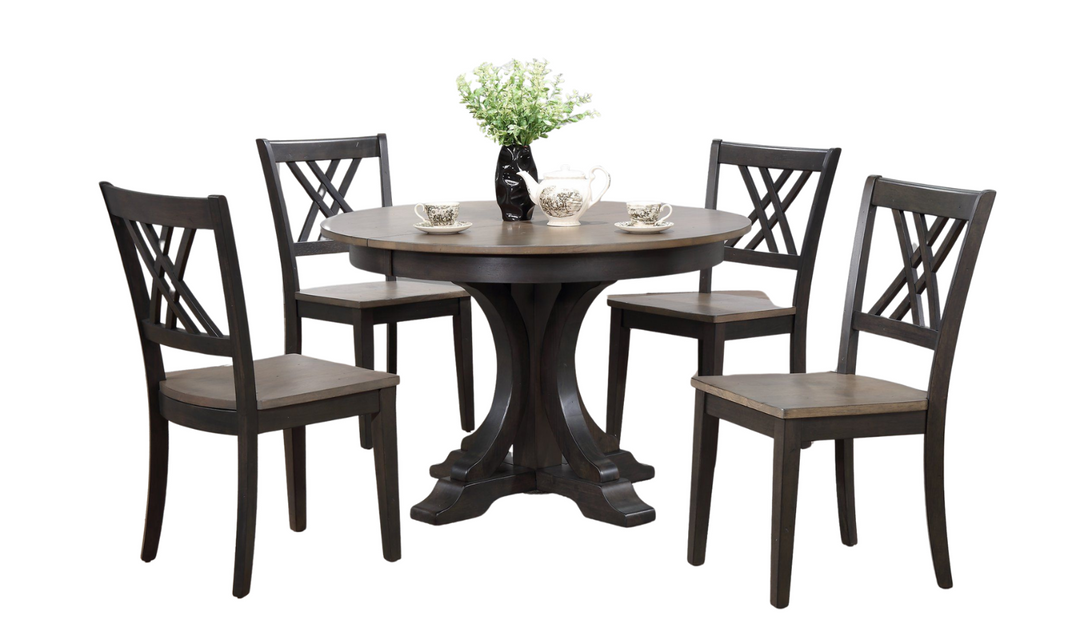 Iconic Furniture Deco Antiqued Grey Stone Black Stone 5-Piece Dining Set With Double X-Back-jennifer furniture