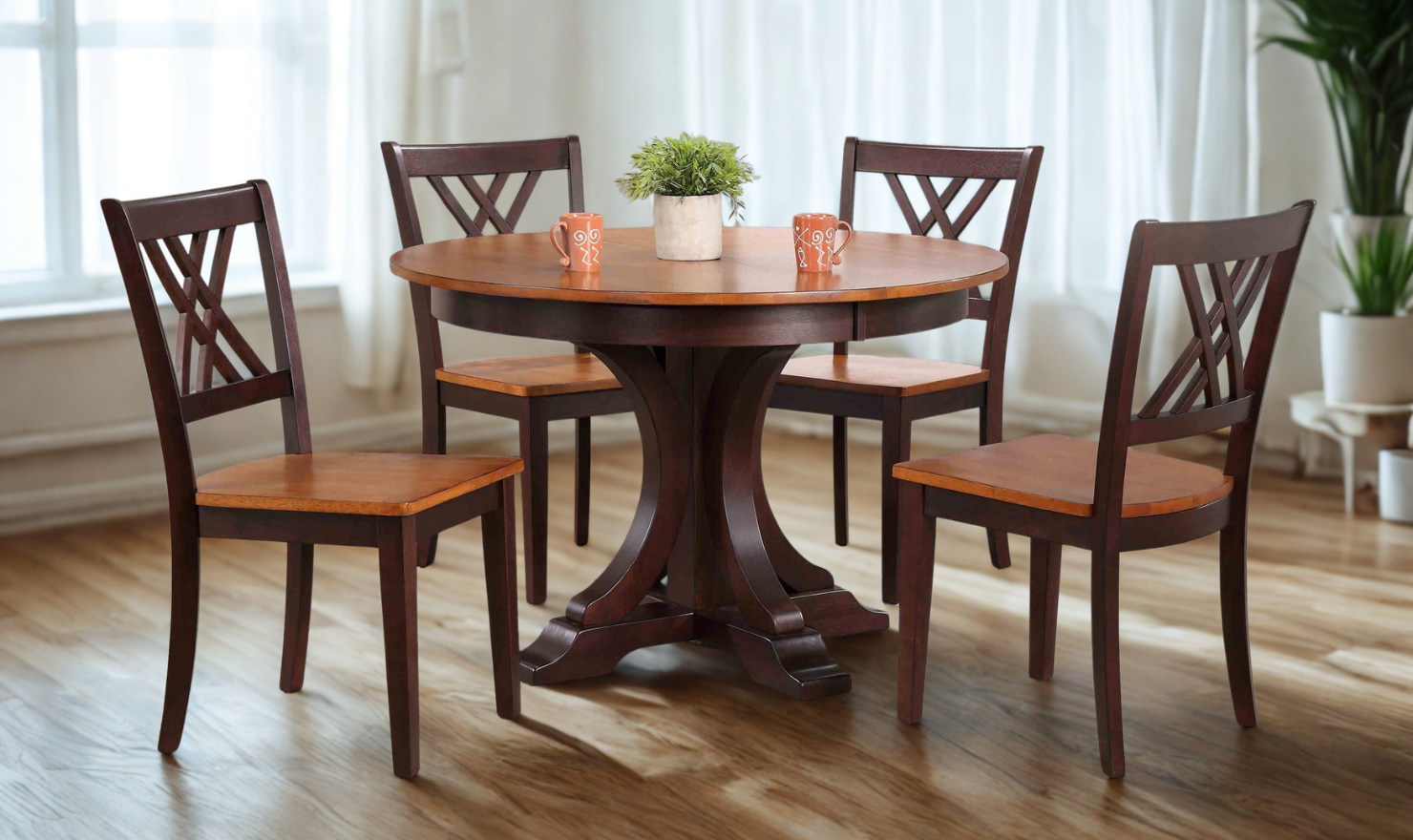 Iconic Furniture Deco Whiskey Mocha 5-Piece Dining Set With Double X-Back Chairs
