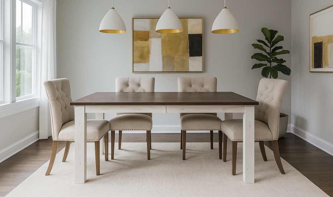 Iconic Furniture Distressed Cotton White & Cocoa Brown Rectangle Parsons Dining Table-jennifer furniture