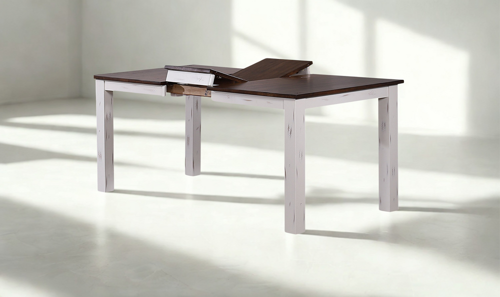 Iconic Furniture Distressed Cotton White & Cocoa Brown Rectangle Parsons Dining Table-jennifer furniture