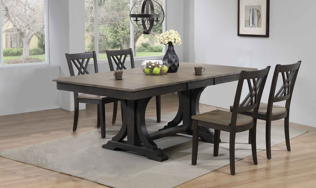 Iconic Furniture Double Deco Antique Grey Stone & Black Stone Transitional X-Back Dining Set-jennifer furniture