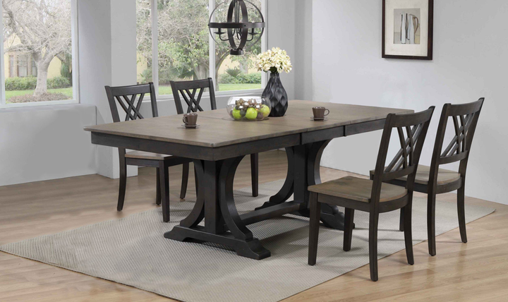 Iconic Furniture Double Deco Antique Grey Stone & Black Stone Transitional X-Back Dining Set-jennifer furniture