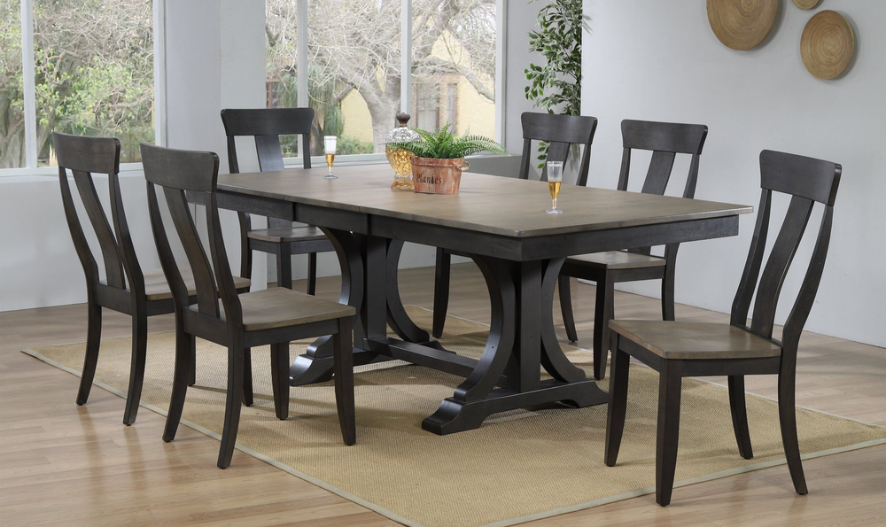Iconic Furniture Double Deco Antique Grey Stone & Black Stone Panel Back Dining Set-jennifer furniture