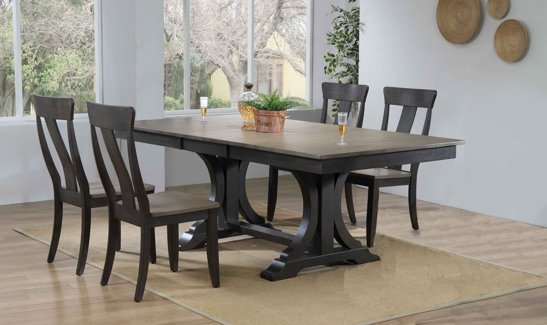 Iconic Furniture Double Deco Antique Grey Stone & Black Stone Panel Back Dining Set-jennifer furniture