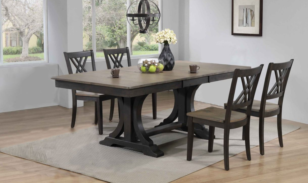 Iconic Furniture Double Deco Antique Grey & Black Stone Dining Set with Double X-Back Chairs-jennifer furniture