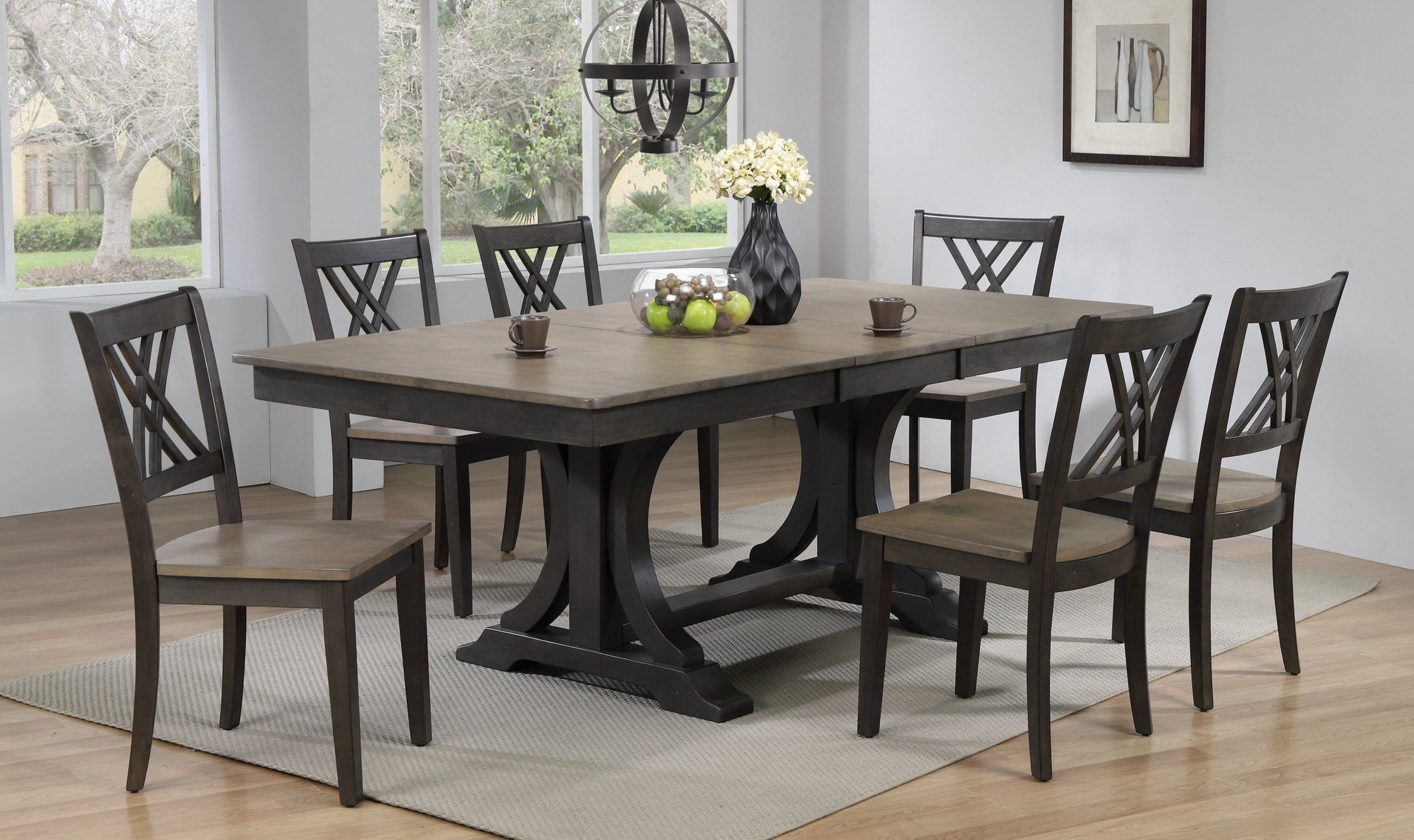 Iconic Furniture Double Deco Antique Grey & Black Stone Dining Set with Double X-Back Chairs-jennifer furniture