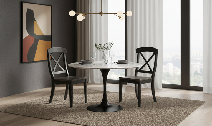 Iconic Furniture Double Deco Antique Gray Stone & Black Stone Transitional X-Back Dining Chair-jennifer furniture