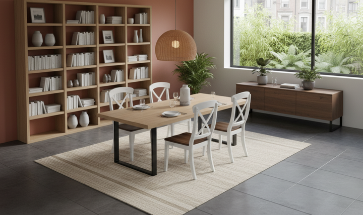 Iconic Furniture Double Deco Distressed Cocoa Brown & Cotton White Transitional X-Back Dining Chair-jennifer furniture