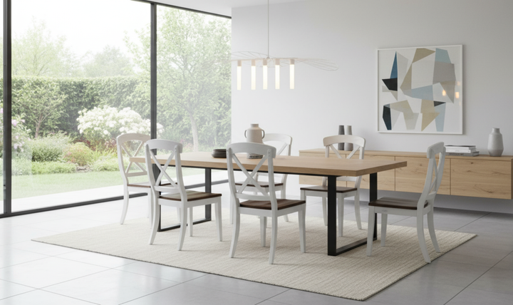 Iconic Furniture Double Deco Distressed Cocoa Brown & Cotton White Transitional X-Back Dining Chair-jennifer furniture