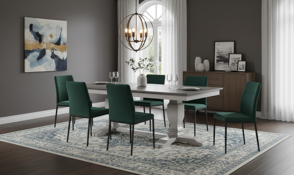 Iconic Furniture ER Double Pedestal Transitional Distressed Ash & Stormy White Dining Table-jennifer furniture