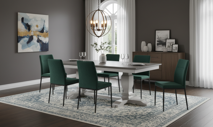 Iconic Furniture ER Double Pedestal Transitional Distressed Ash & Stormy White Dining Table-jennifer furniture