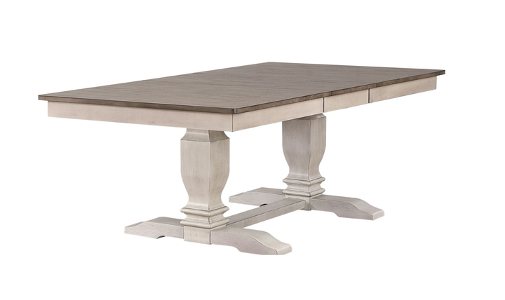 Iconic Furniture ER Double Pedestal Transitional Distressed Ash & Stormy White Dining Table-jennifer furniture