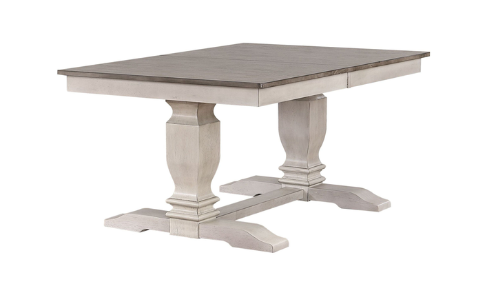 Iconic Furniture ER Double Pedestal Transitional Distressed Ash & Stormy White Dining Table-jennifer furniture