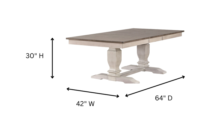 Iconic Furniture ER Double Pedestal Transitional Distressed Ash & Stormy White Dining Table