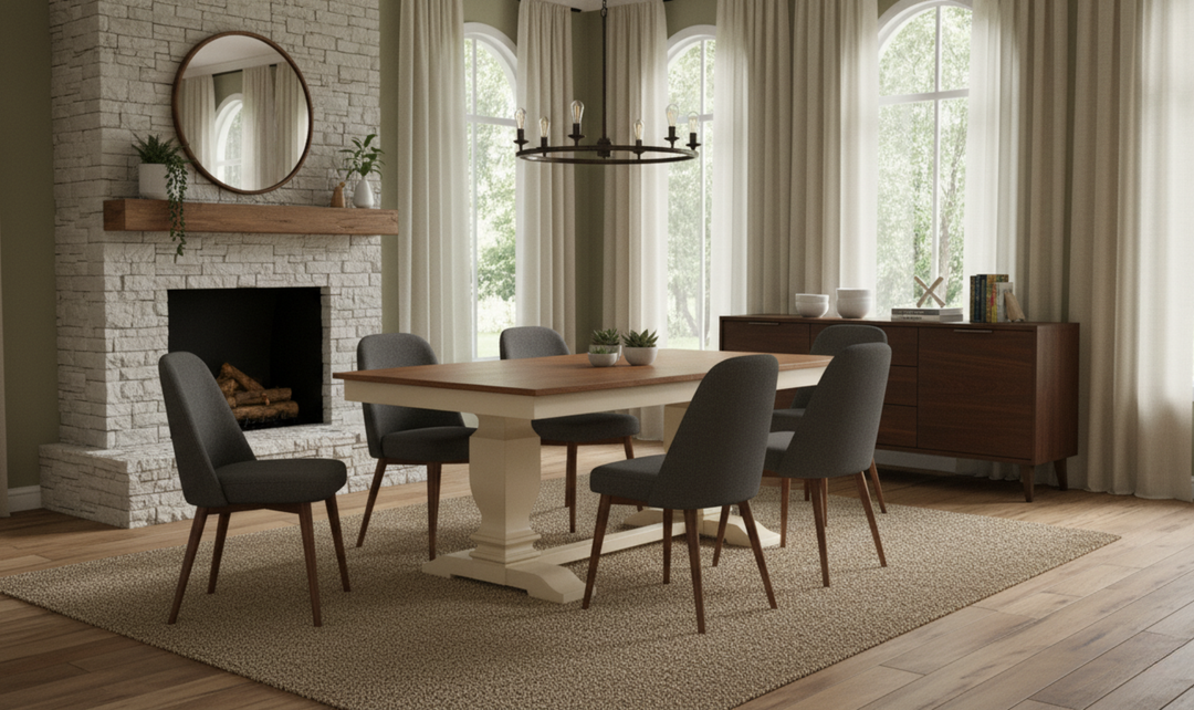 Iconic Furniture ER Double Pedestal Transitional Distressed Caramel & Biscotti Dining Table-jennifer furniture