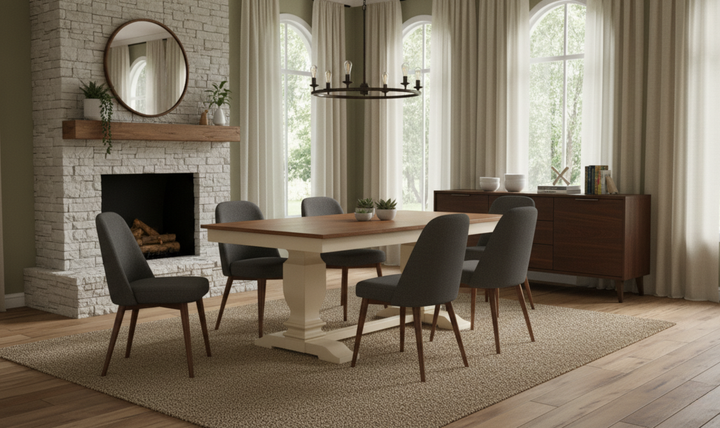 Iconic Furniture ER Double Pedestal Transitional Distressed Caramel & Biscotti Dining Table-jennifer furniture