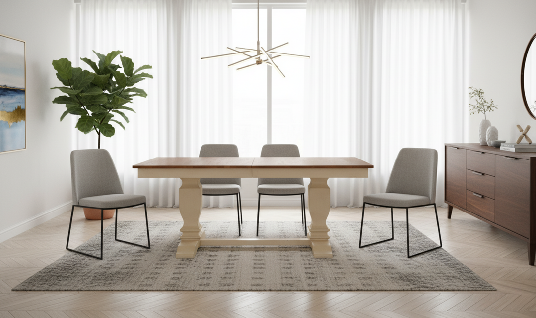 Iconic Furniture ER Double Pedestal Transitional Distressed Caramel & Biscotti Dining Table-jennifer furniture