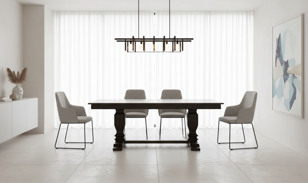 Iconic Furniture ER Double Pedestal Transitional Antiqued Grey Stone & Black Stone Dining Table-jennifer furniture