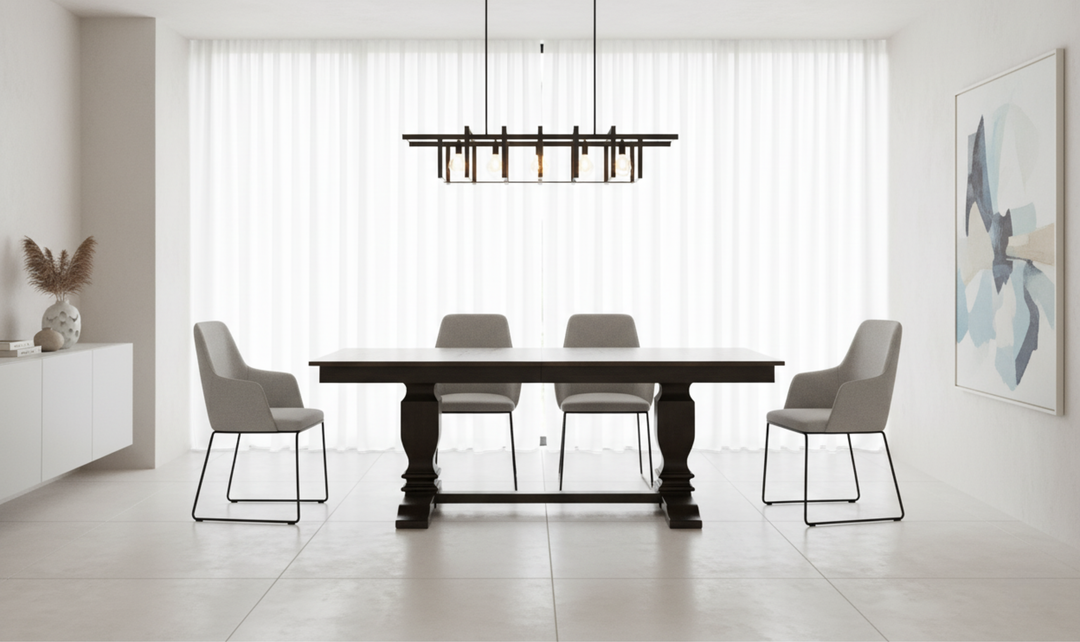 Iconic Furniture ER Double Pedestal Transitional Antiqued Grey Stone & Black Stone Dining Table-jennifer furniture