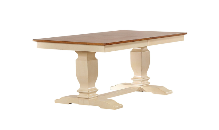 Iconic Furniture ER Double Pedestal Transitional Distressed Caramel & Biscotti Dining Table-jennifer furniture