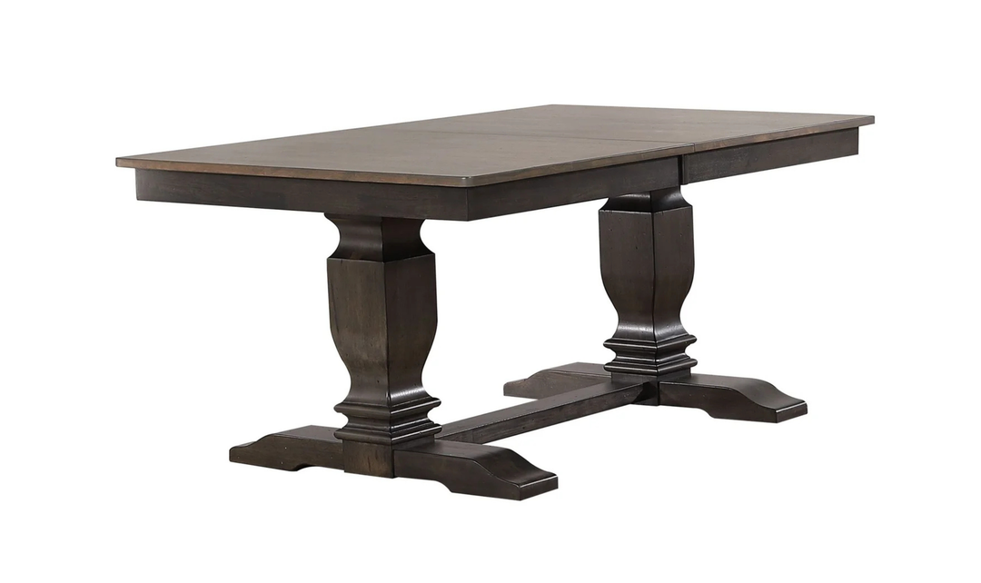 Iconic Furniture ER Double Pedestal Transitional Antiqued Grey Stone & Black Stone Dining Table-jennifer furniture