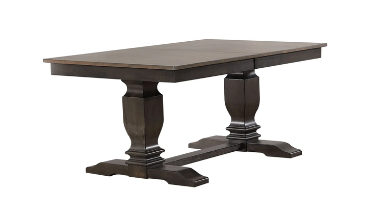 Iconic Furniture ER Double Pedestal Transitional Antiqued Grey Stone & Black Stone Dining Table-jennifer furniture