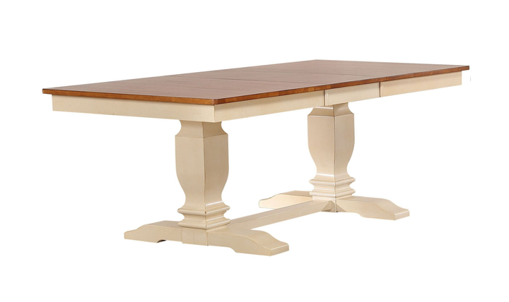 Iconic Furniture ER Double Pedestal Transitional Distressed Caramel & Biscotti Dining Table-jennifer furniture