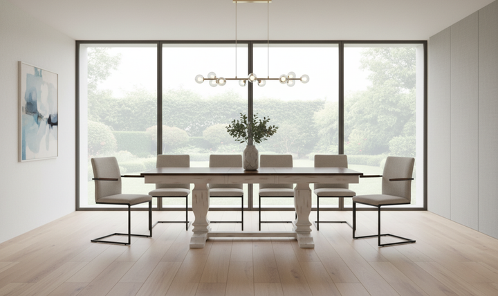 Iconic Furniture ER Double Pedestal Transitional Distressed Cocoa Brown & Cotton White Dining Table-jennifer furniture