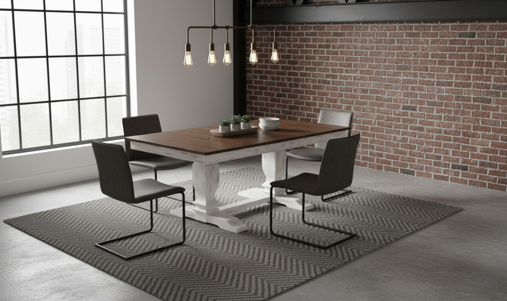 Iconic Furniture ER Double Pedestal Transitional Distressed Cocoa Brown & Cotton White Dining Table-jennifer furniture