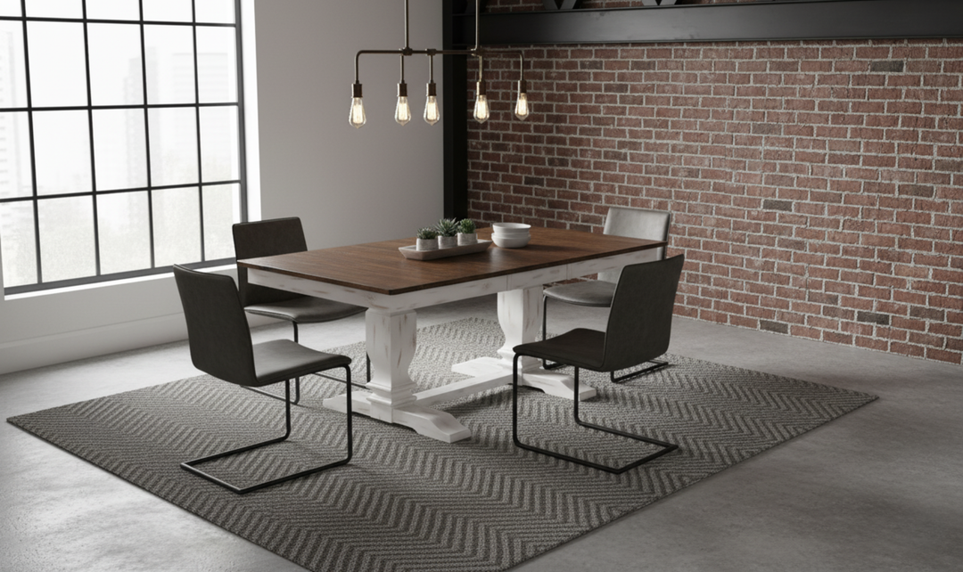 Iconic Furniture ER Double Pedestal Transitional Distressed Cocoa Brown & Cotton White Dining Table-jennifer furniture