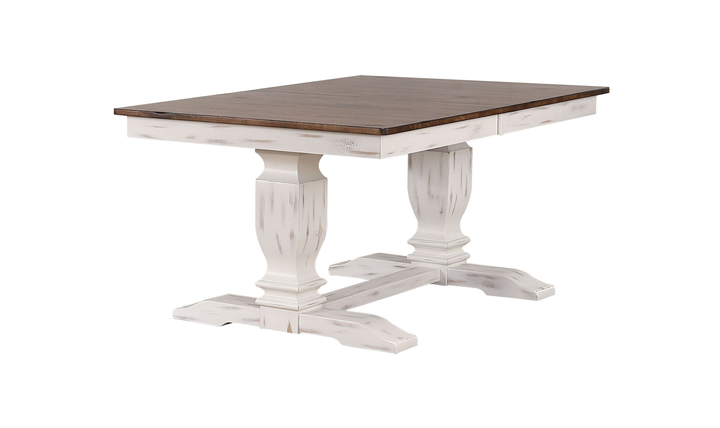 Iconic Furniture ER Double Pedestal Transitional Distressed Cocoa Brown & Cotton White Dining Table-jennifer furniture