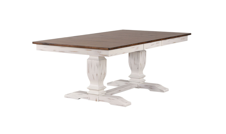 Iconic Furniture ER Double Pedestal Transitional Distressed Cocoa Brown & Cotton White Dining Table-jennifer furniture