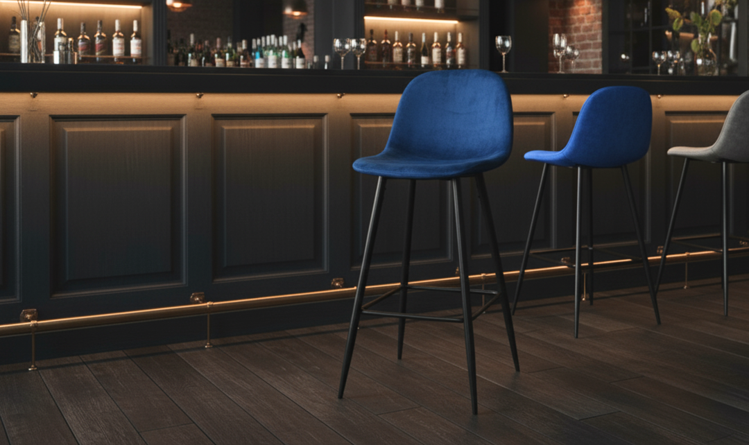 Iconic Furniture Leon Dark Blue Bar Stool With Sturdy Metal Legs-jennifer furniture