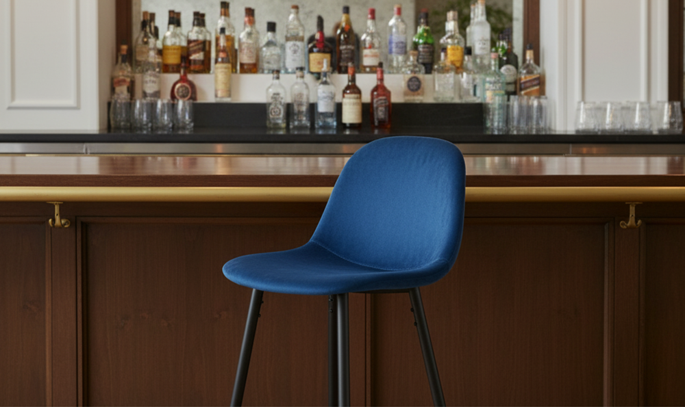 Iconic Furniture Leon Dark Blue Bar Stool With Sturdy Metal Legs-jennifer furniture