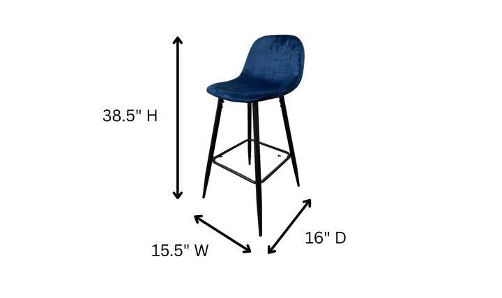 Iconic Furniture Leon Dark Blue Bar Stool With Sturdy Metal Legs