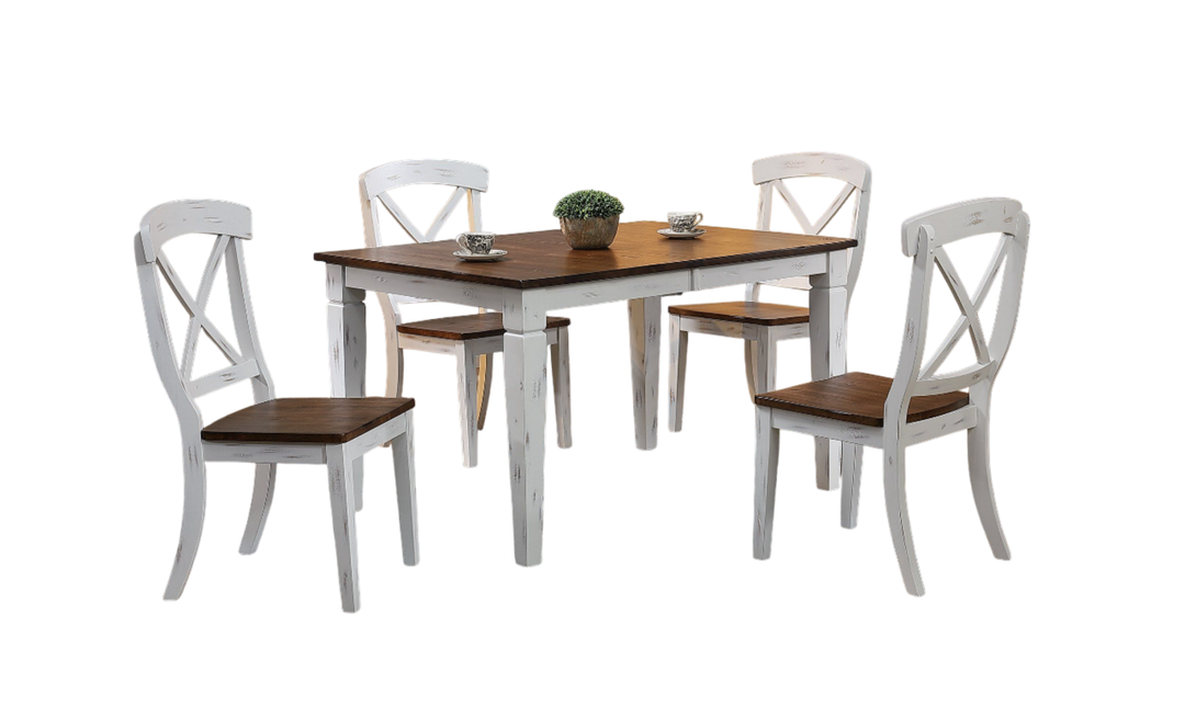 Iconic Furniture Loft Distressed Cotton White & Cocoa Brown Transitional X-Back 5-Piece Dining Set-jennifer furniture