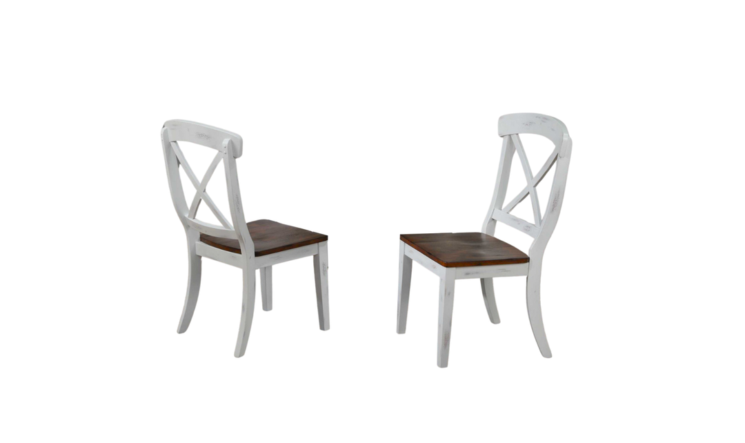 Iconic Furniture Loft Distressed Cotton White & Cocoa Brown Transitional X-Back 5-Piece Dining Set-jennifer furniture