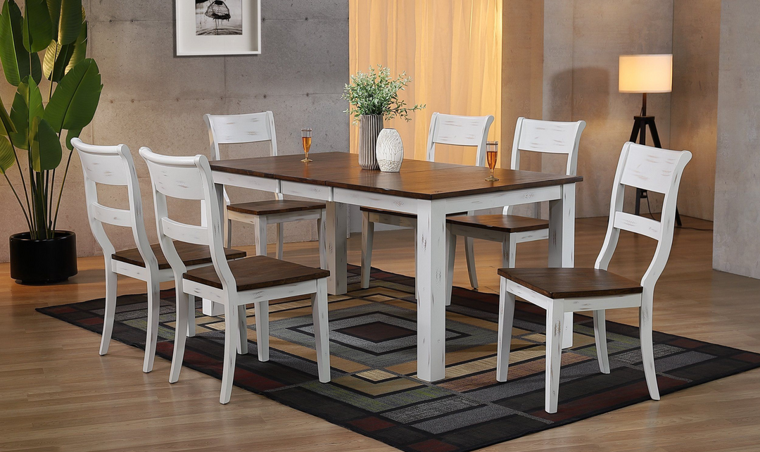 Iconic Furniture Parsons Distressed Cotton White & Cocoa Brown 7-Piece Dining Set-jennifer furniture