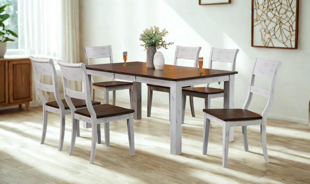 Iconic Furniture Parsons Distressed Cotton White & Cocoa Brown 7-Piece Dining Set-jennifer furniture