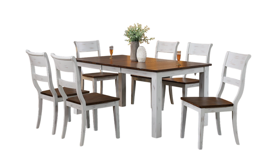 Iconic Furniture Parsons Distressed Cotton White & Cocoa Brown 7-Piece Dining Set-jennifer furniture