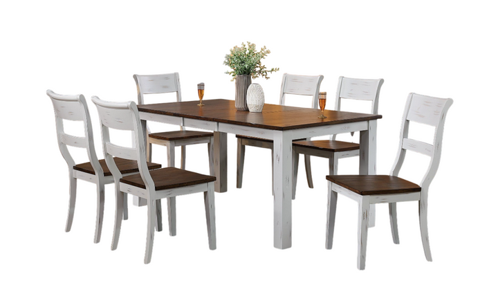 Iconic Furniture Parsons Distressed Cotton White & Cocoa Brown 7-Piece Dining Set-jennifer furniture