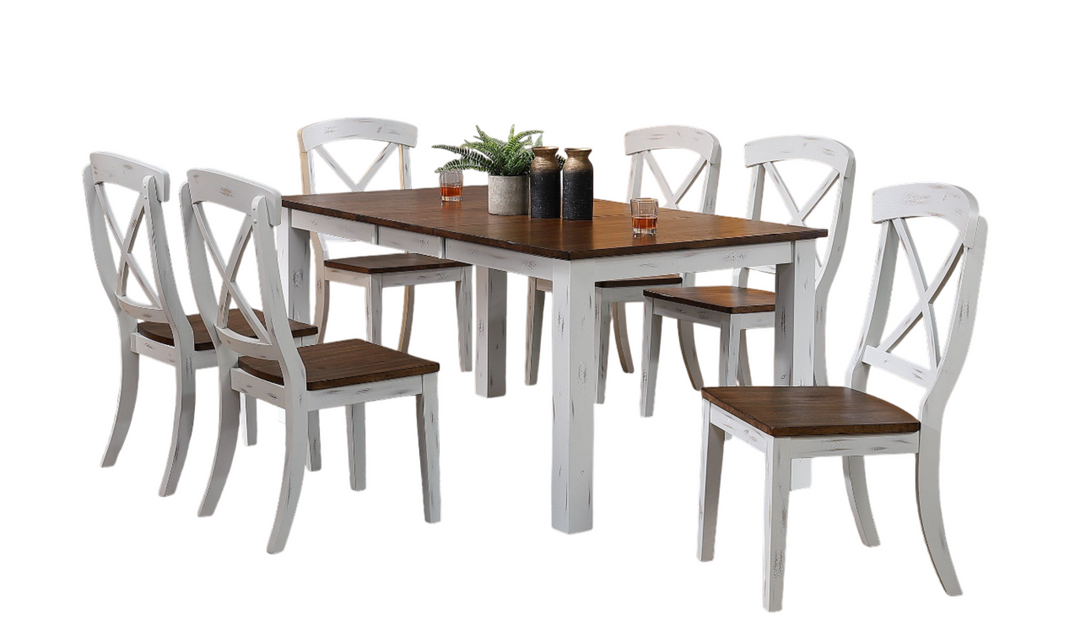 Iconic Furniture Parsons Distressed Cotton White & Cocoa Brown Transitional X-back 7-Piece Dining Set-jennifer furniture